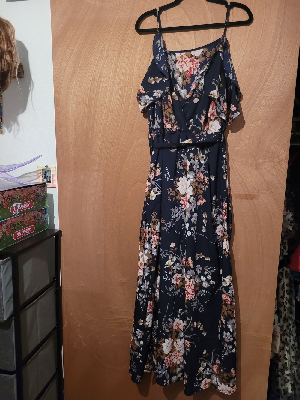 Navy Floral Cold-Shoulder Maxi Dress
